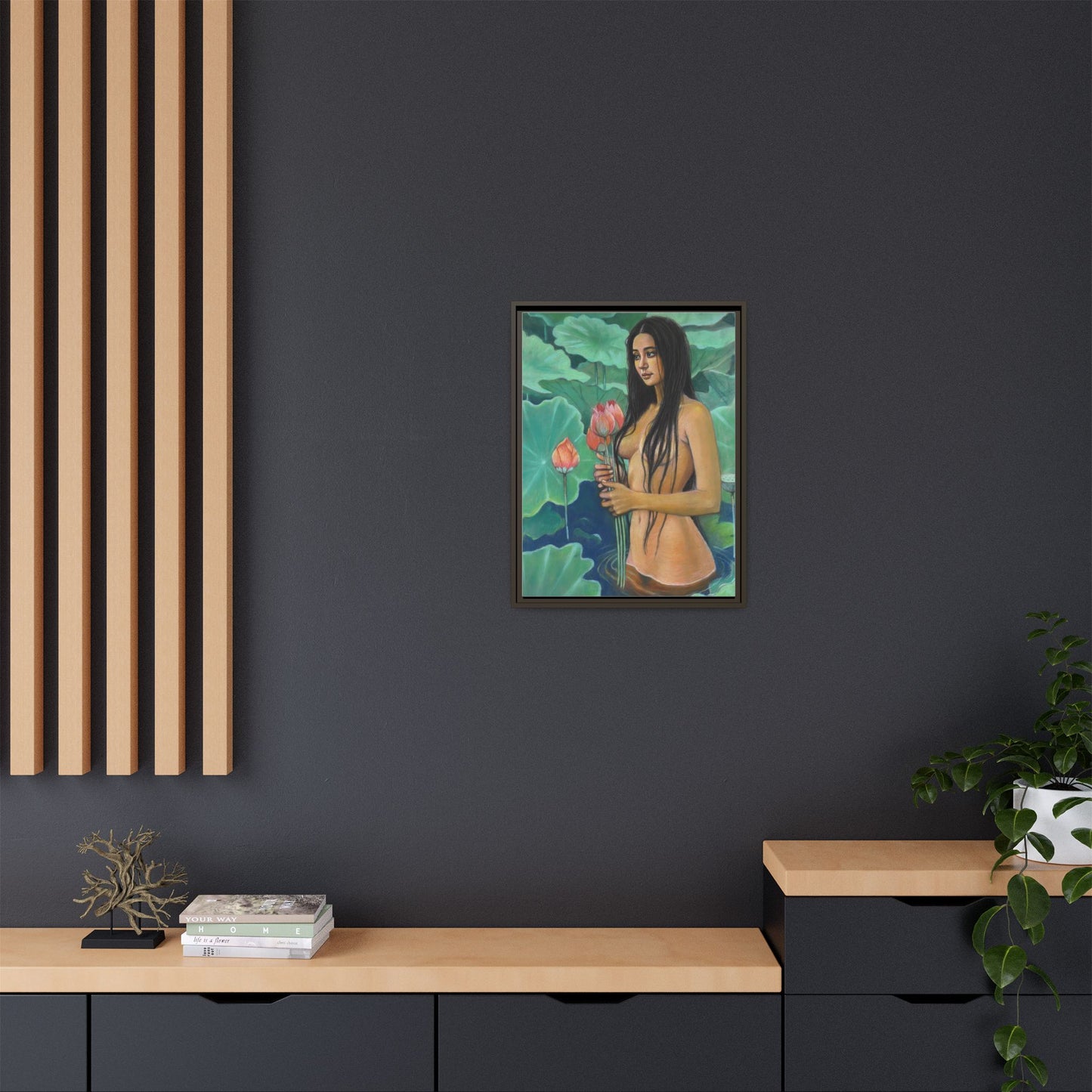 Girl in Lotus Pond (2024)- Framed Canvas Print