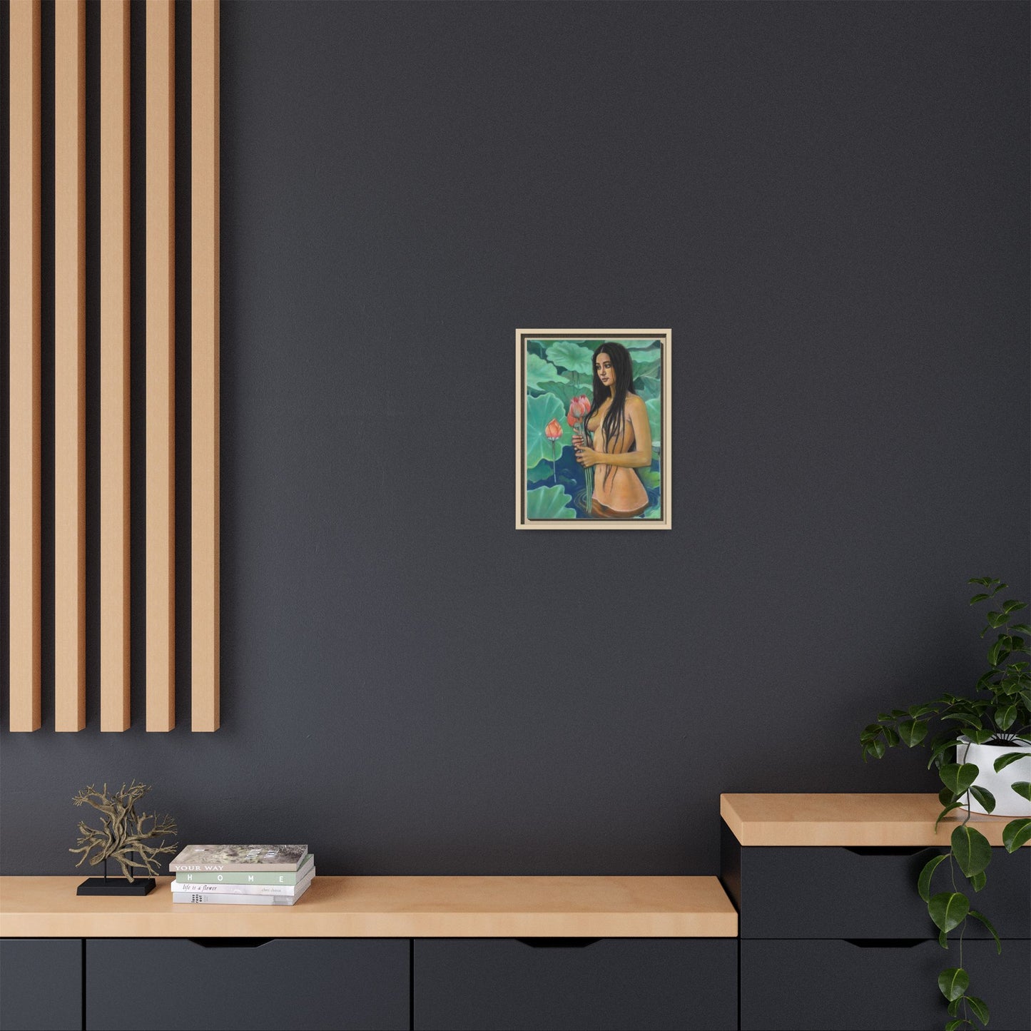Girl in Lotus Pond (2024)- Framed Canvas Print