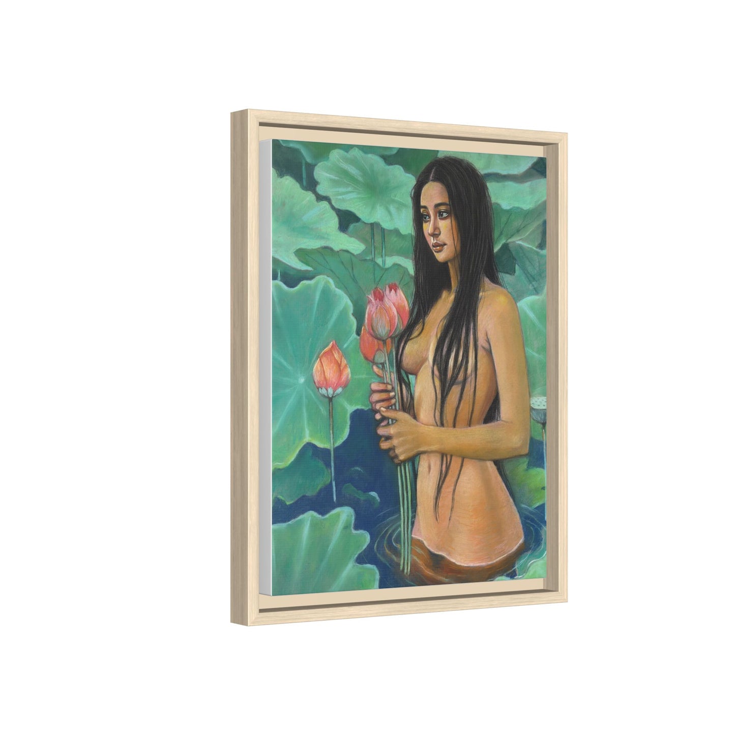 Girl in Lotus Pond (2024)- Framed Canvas Print