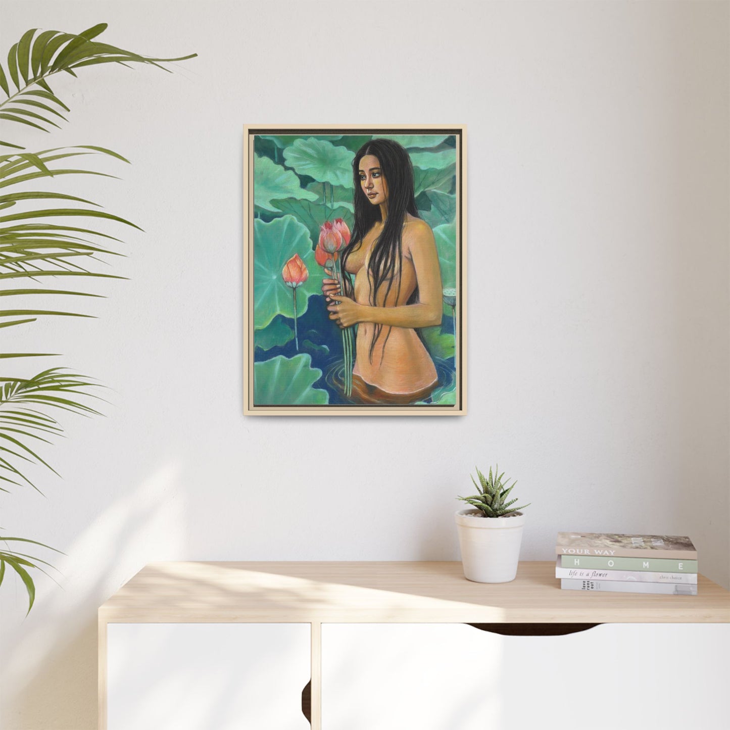 Girl in Lotus Pond (2024)- Framed Canvas Print