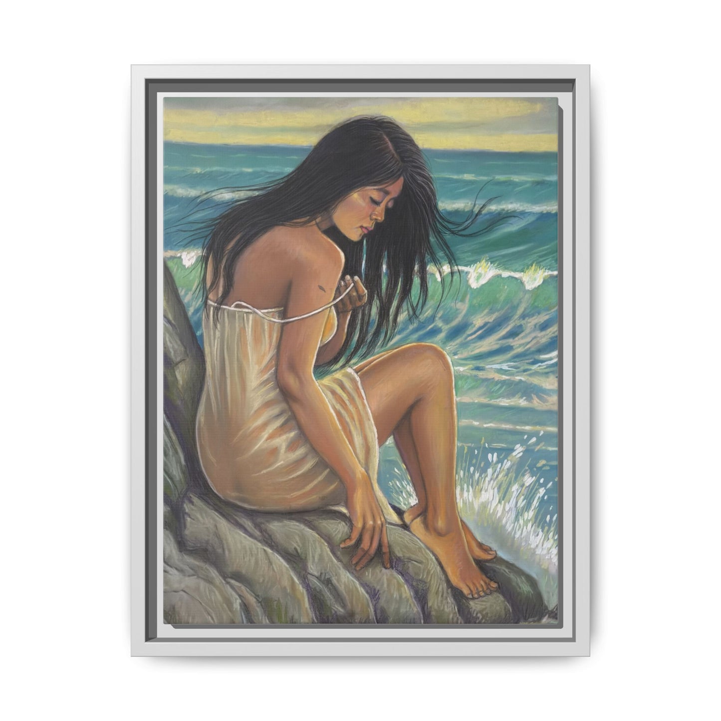 Girl on the Shore (2020)- Framed Canvas Print