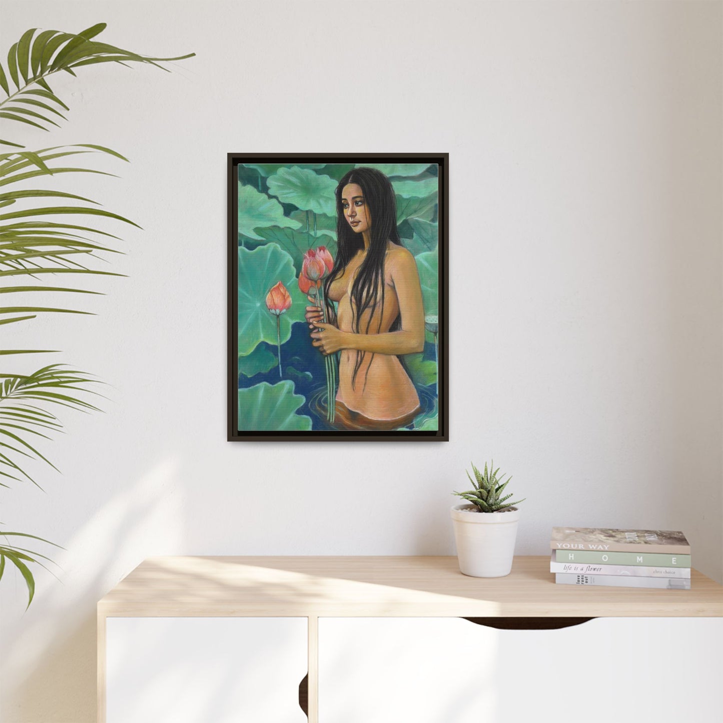 Girl in Lotus Pond (2024)- Framed Canvas Print