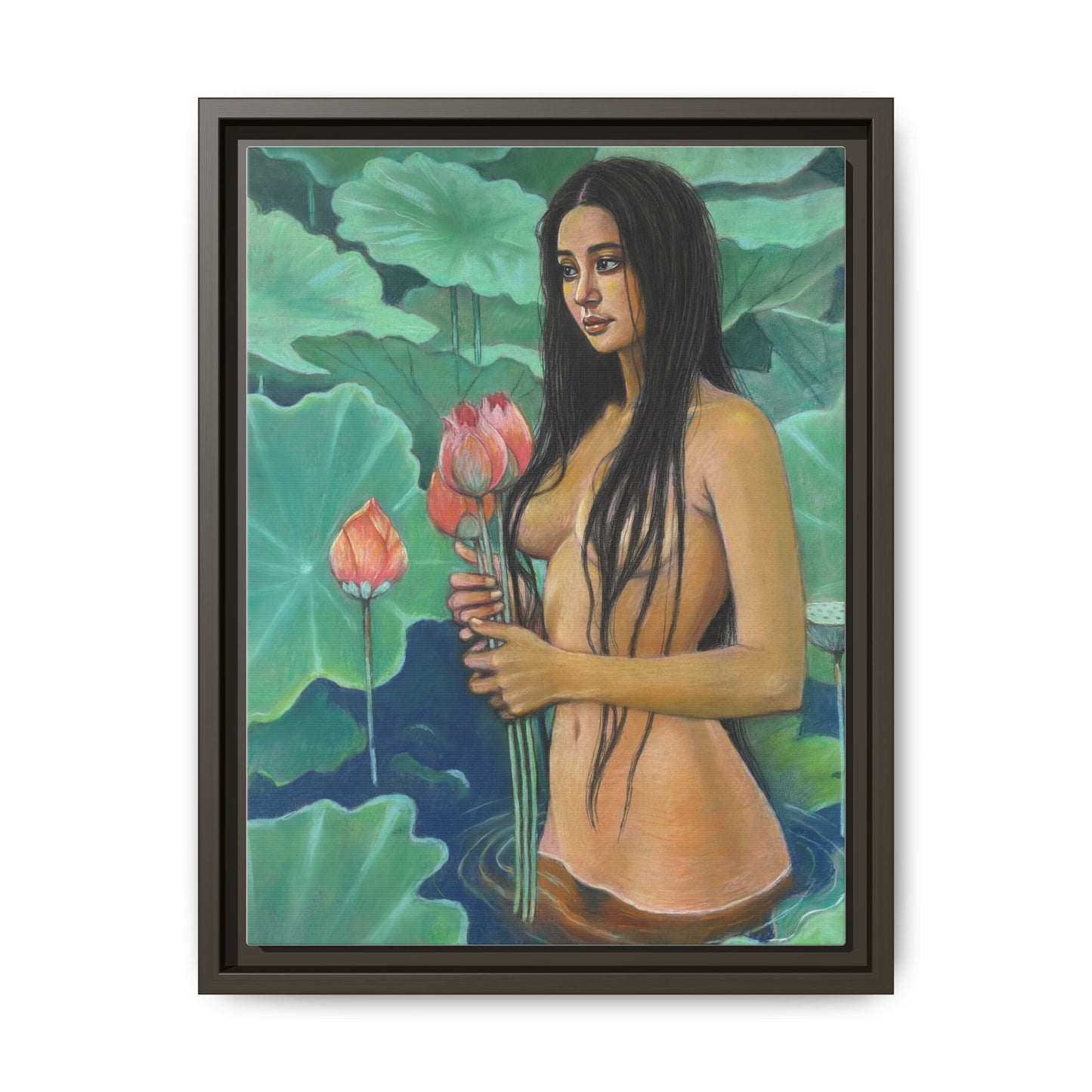 Girl in Lotus Pond (2024)- Framed Canvas Print