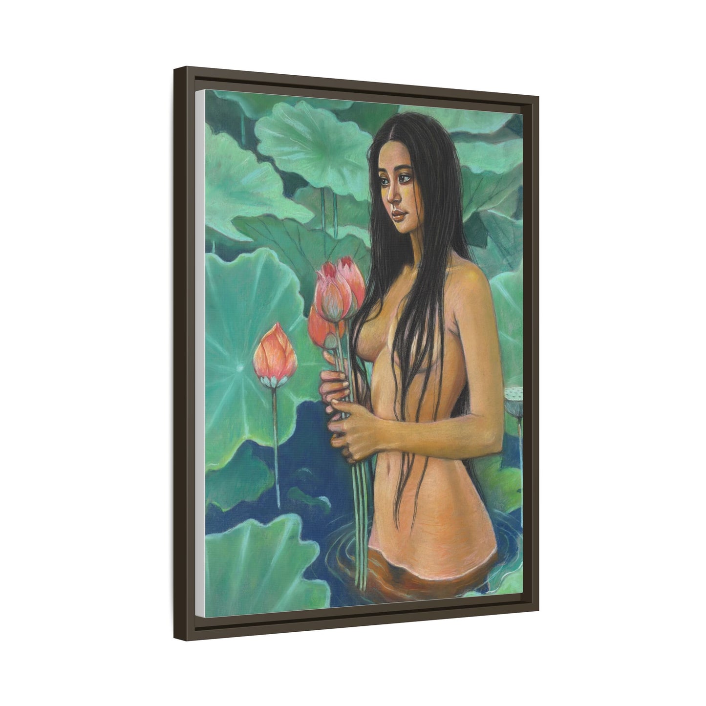 Girl in Lotus Pond (2024)- Framed Canvas Print