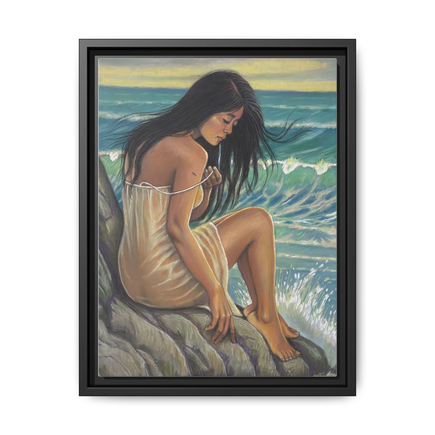 Girl on the Shore (2020)- Framed Canvas Print