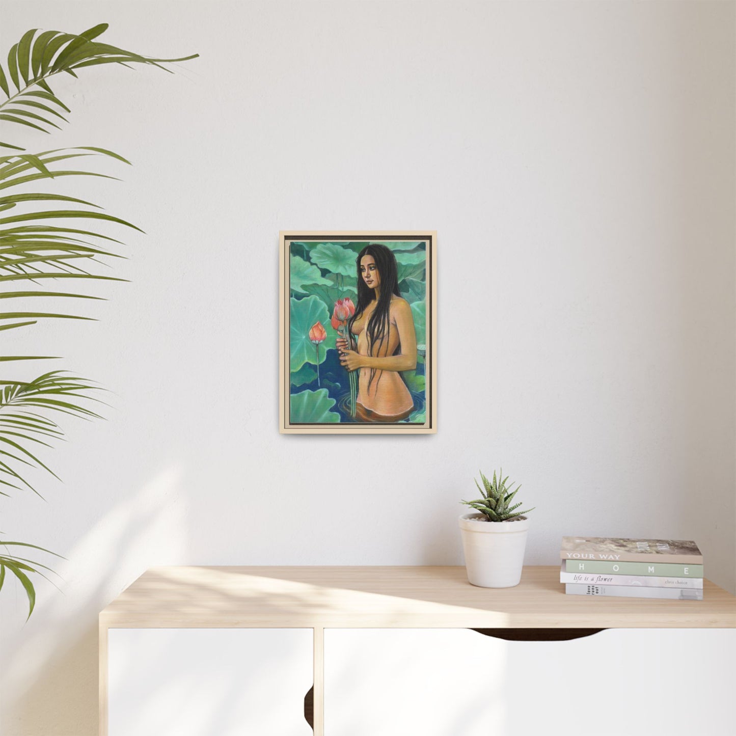 Girl in Lotus Pond (2024)- Framed Canvas Print