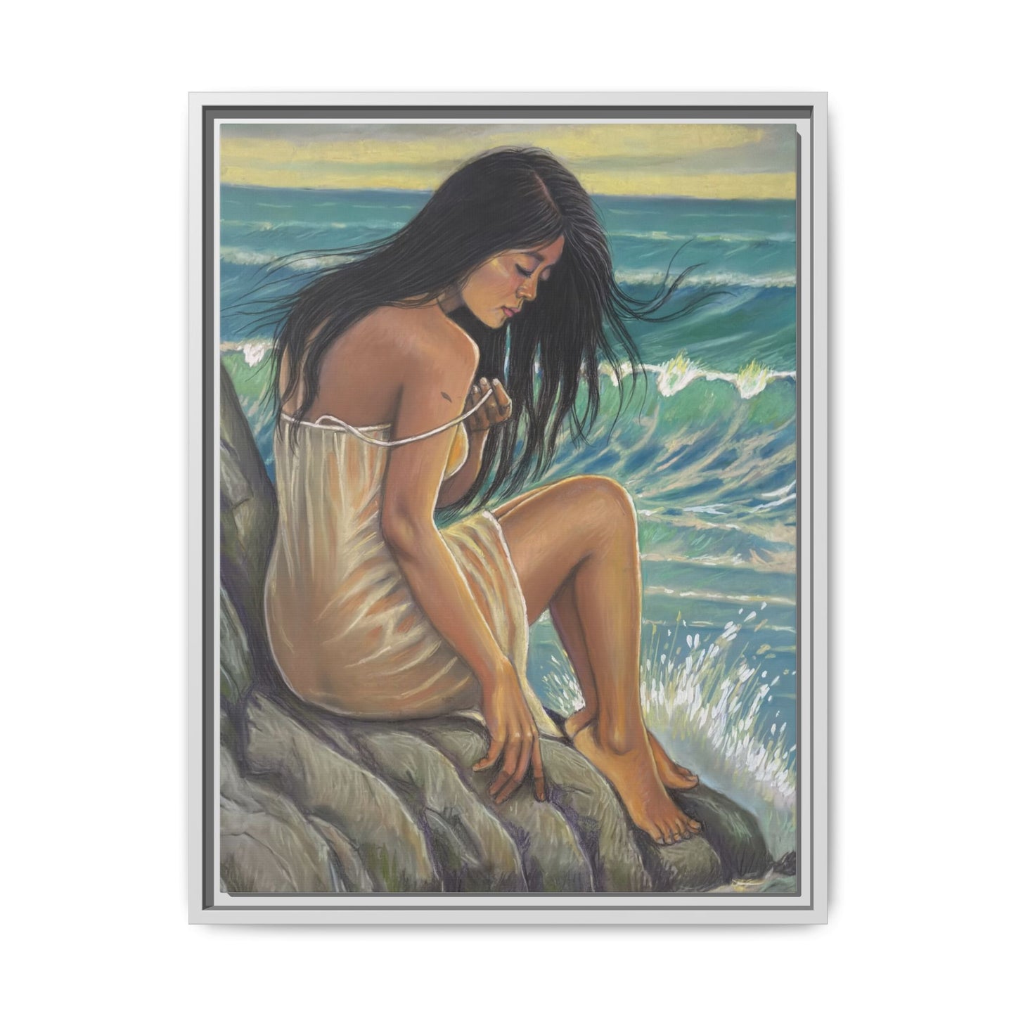 Girl on the Shore (2020)- Framed Canvas Print