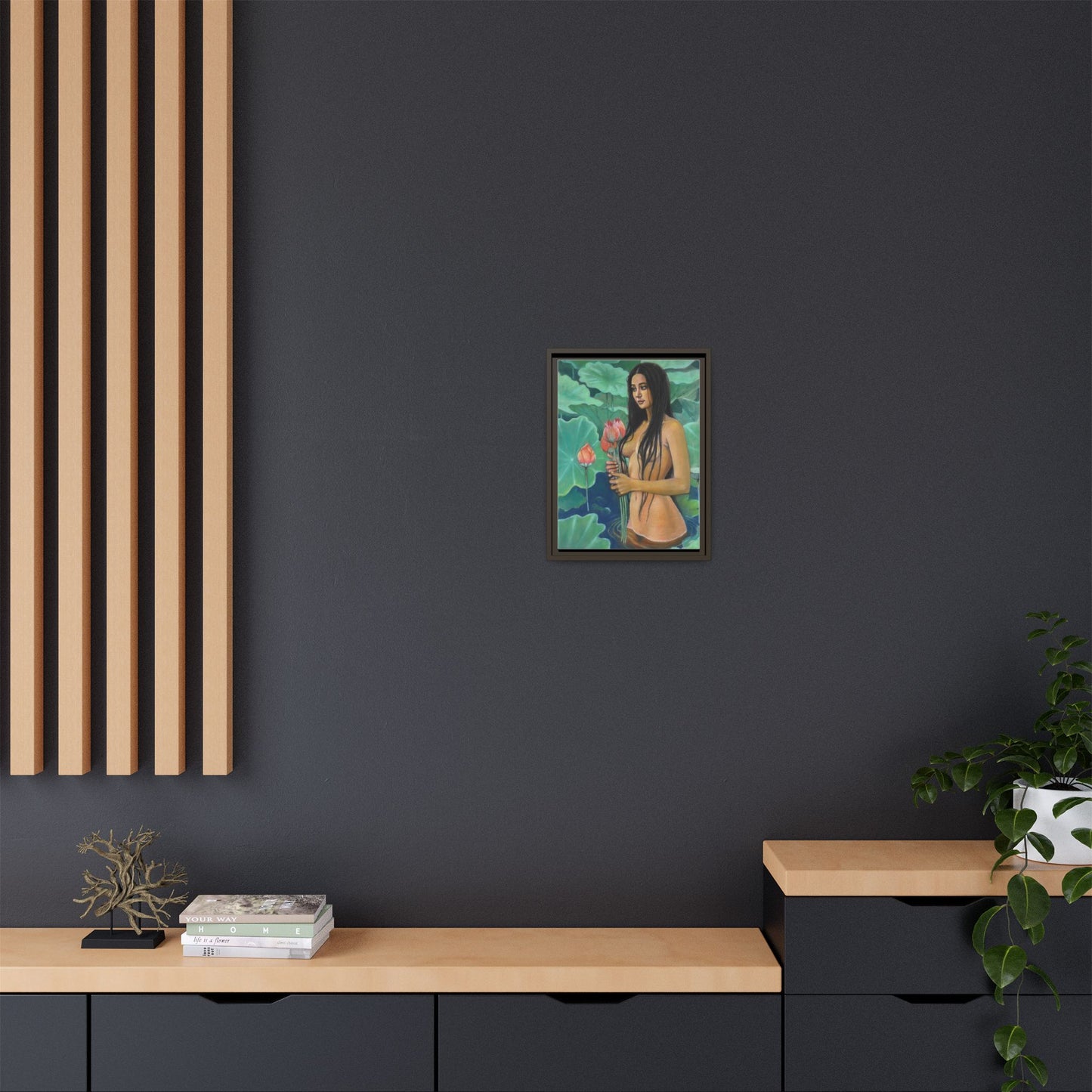 Girl in Lotus Pond (2024)- Framed Canvas Print