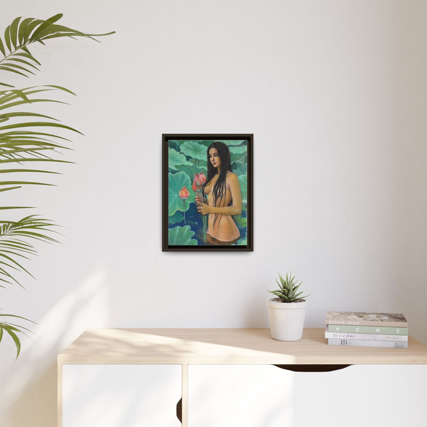 Girl in Lotus Pond (2024)- Framed Canvas Print
