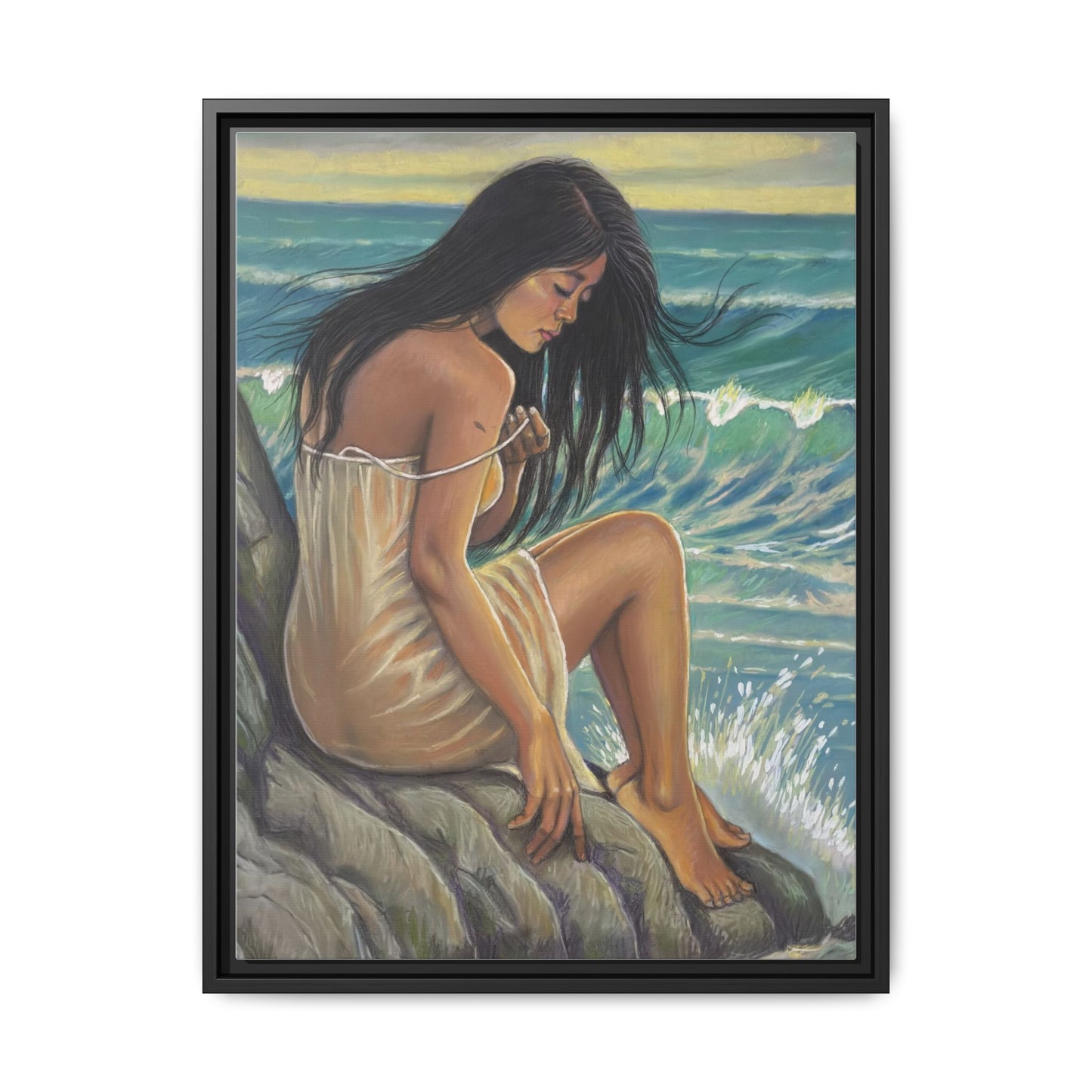 Girl on the Shore (2020)- Framed Canvas Print