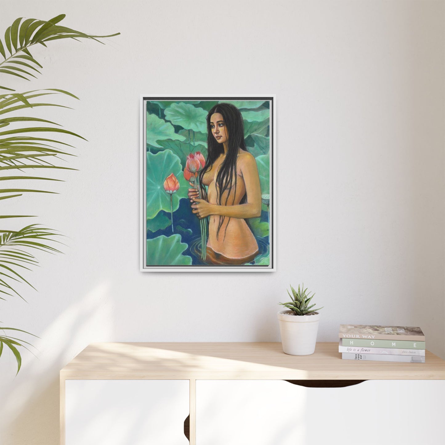 Girl in Lotus Pond (2024)- Framed Canvas Print