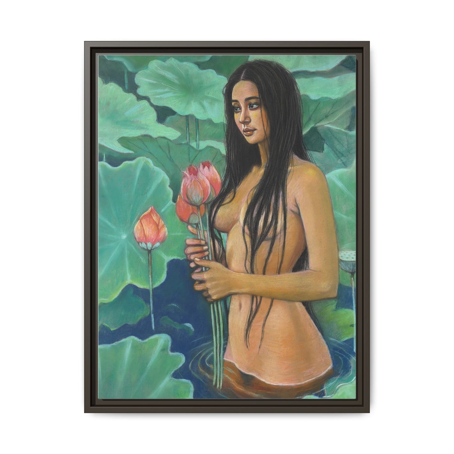Girl in Lotus Pond (2024)- Framed Canvas Print