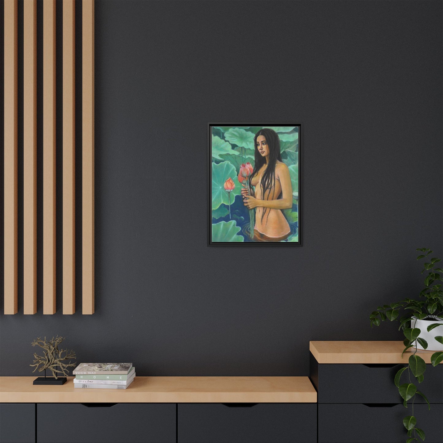 Girl in Lotus Pond (2024)- Framed Canvas Print