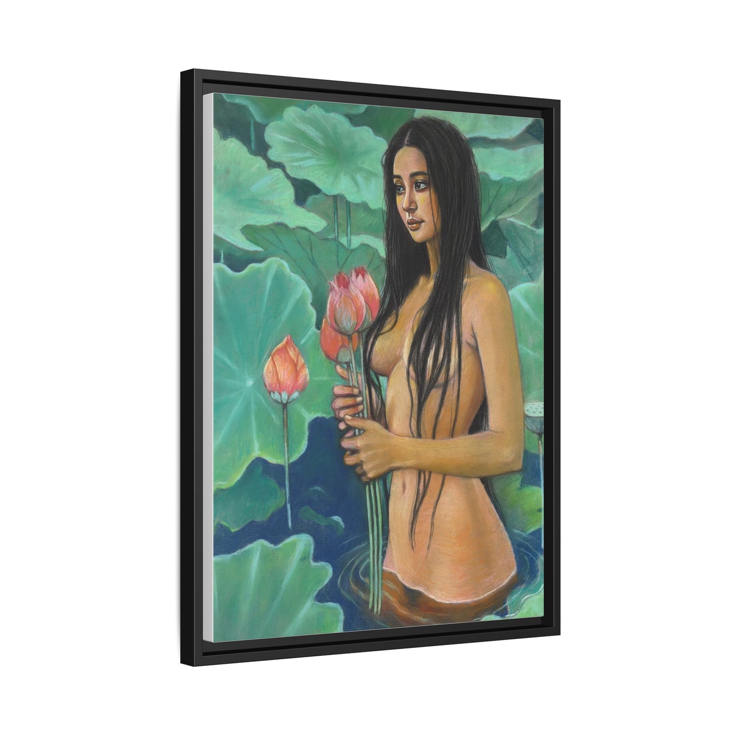 Girl in Lotus Pond (2024)- Framed Canvas Print