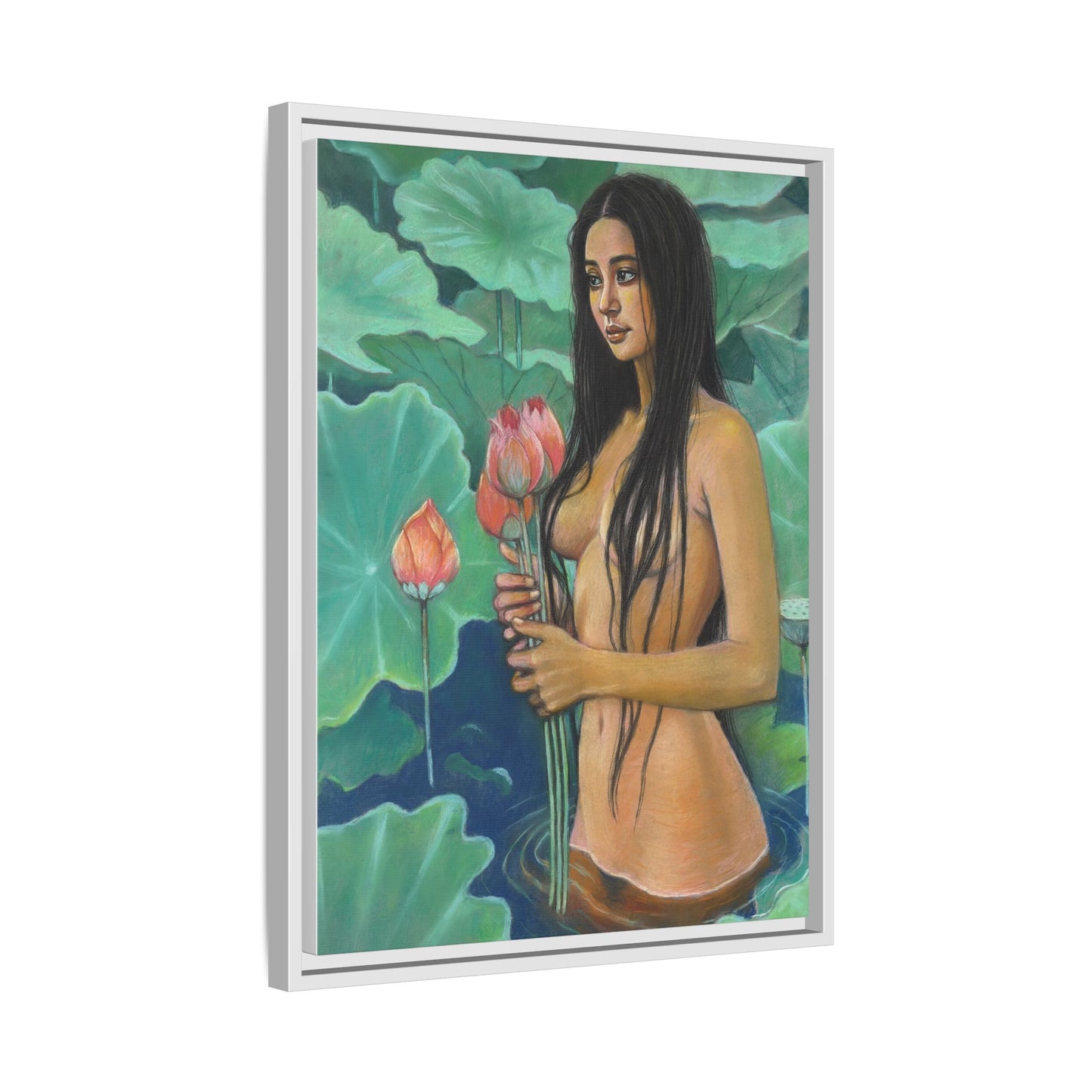 Girl in Lotus Pond (2024)- Framed Canvas Print
