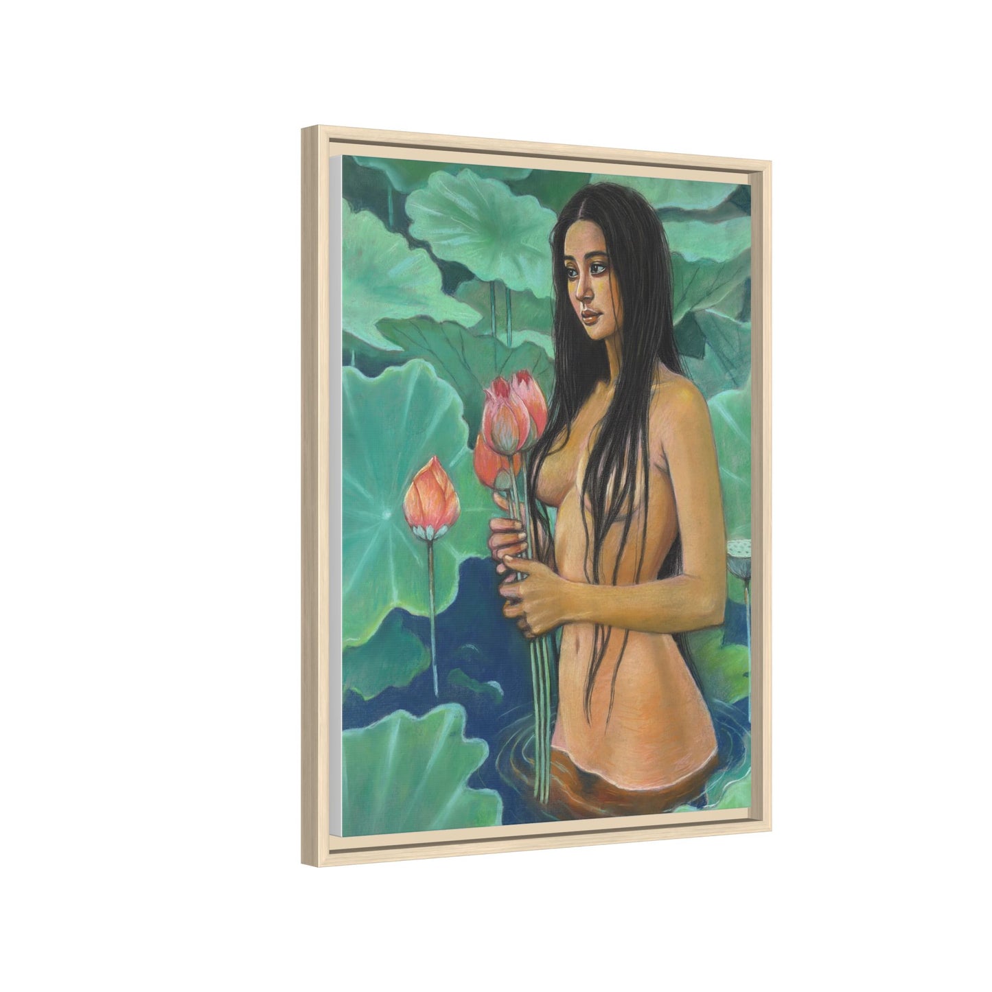 Girl in Lotus Pond (2024)- Framed Canvas Print