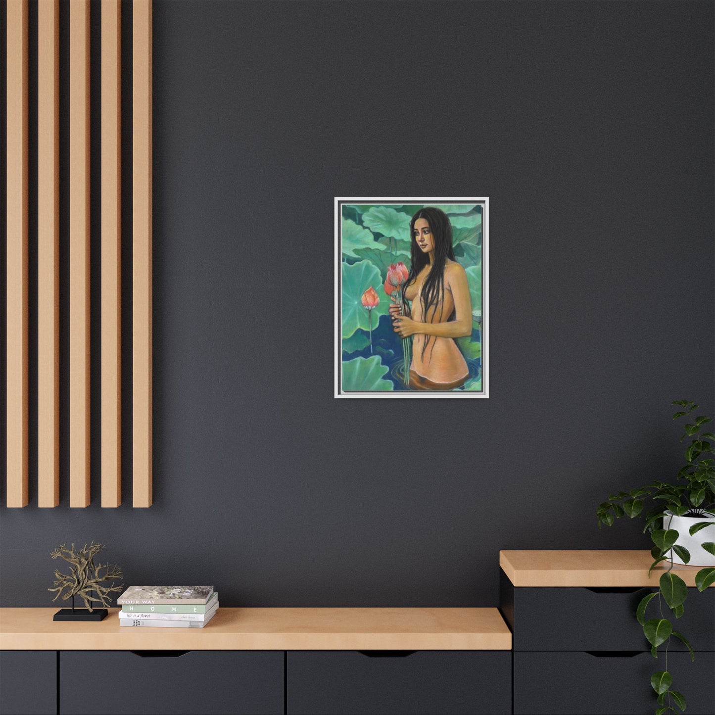 Girl in Lotus Pond (2024)- Framed Canvas Print
