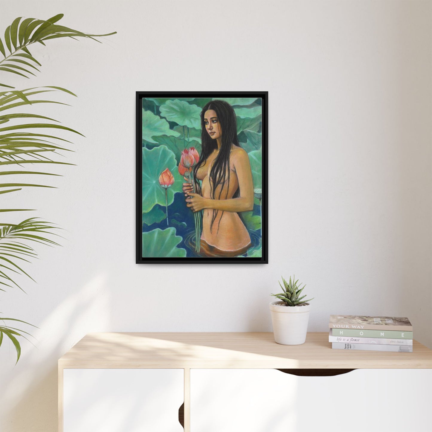 Girl in Lotus Pond (2024)- Framed Canvas Print