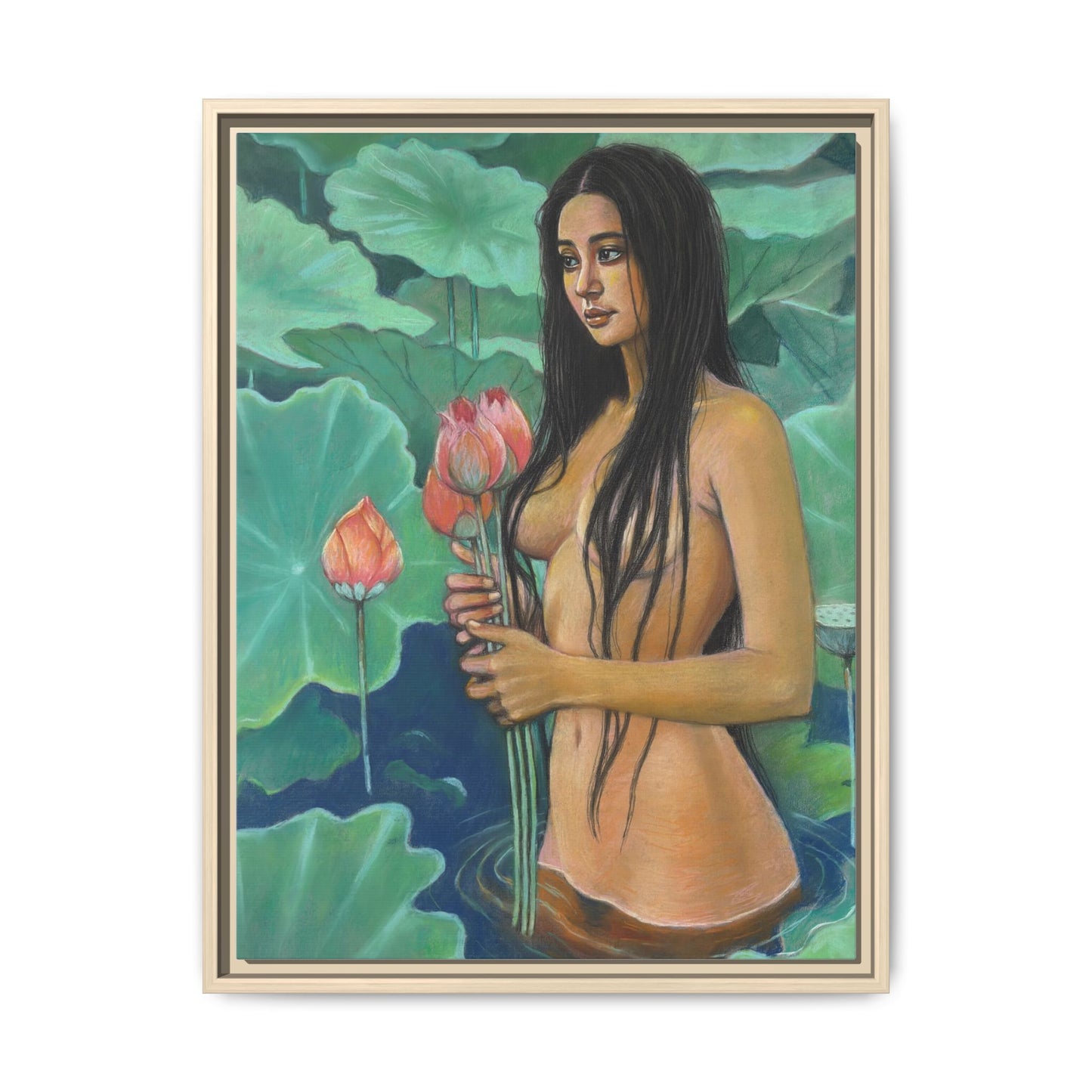 Girl in Lotus Pond (2024)- Framed Canvas Print